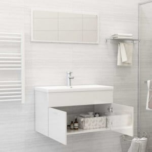 Magasfényű fehér forgácslap fürdőszobai bútorszett