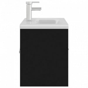 Fekete szerelt fa mosdószekrény beépített mosdókagylóval