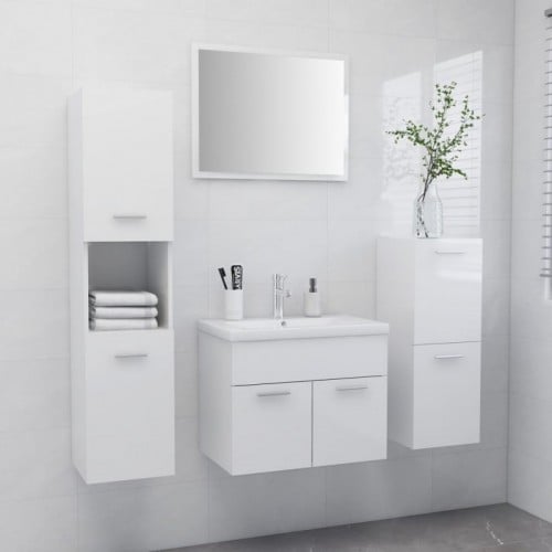 Magasfényű fehér szerelt fa fürdőszobai bútorszett
