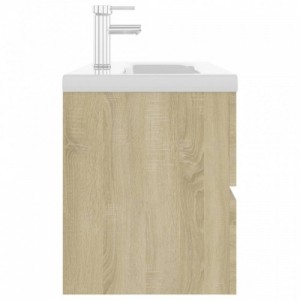 Tölgyszínű szerelt fa mosdószekrény beépített mosdókagylóval