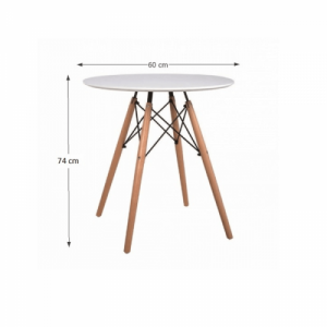 Étkezőasztal, fehér|bükk, átmérő 60 cm, GAMIN NEW 60