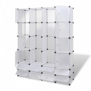 Fehér moduláris szekrény 18 rekesszel 37 x 146 x 180,5 cm