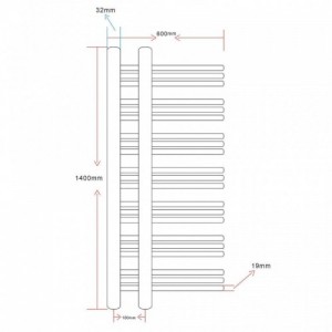 Fürdőszobai törölközőszárító radiátor központi fűtéssel E alakú 600 x 1400 mm