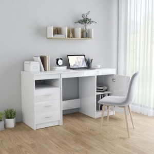 Magasfényű fehér szerelt fa íróasztal 140 x 50 x 76 cm