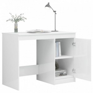 Magasfényű fehér szerelt fa íróasztal 140 x 50 x 76 cm