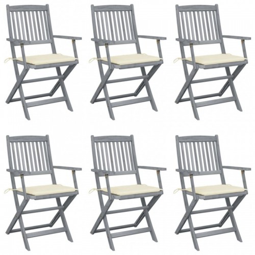 6 db összecsukható tömör akácfa kültéri szék párnákkal