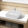 Négyszögletes kerámia fürdőszoba mosdókagyló csaptelep lyukkal fehér
