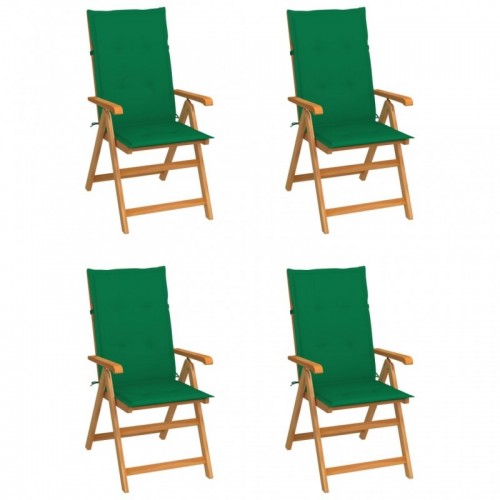 4 db tömör tíkfa kerti szék zöld párnákkal