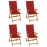 4 db tömör tíkfa kerti szék piros párnákkal