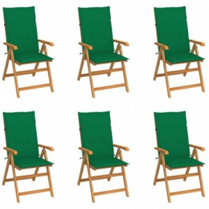 6 db tömör tíkfa kerti szék zöld párnákkal