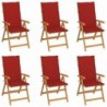 6 db tömör tíkfa kerti szék piros párnákkal