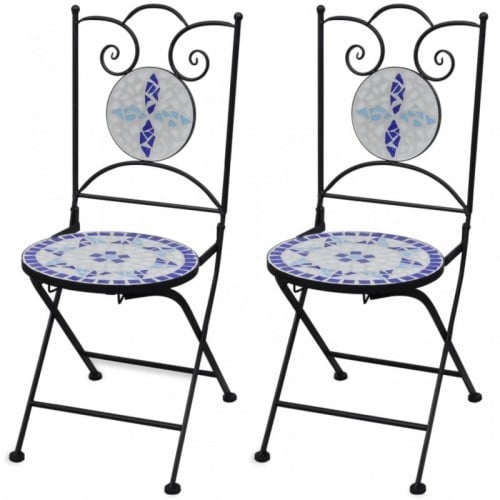 2 db kék és fehér összecsukható kerámia kerti szék