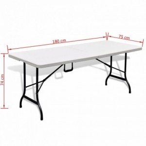 Fehér HDPE összecsukható kerti asztal 180 x 75 x 74 cm