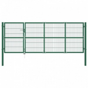 Zöld acél kerti kerítéskapu póznákkal 350 x 120 cm