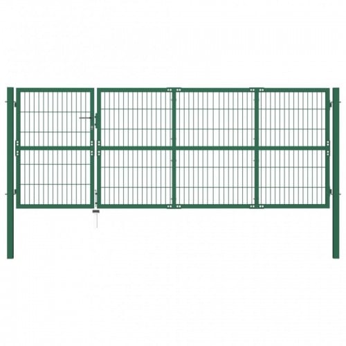 Zöld acél kerti kerítéskapu póznákkal 350 x 120 cm