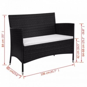 Fekete polyrattan kerti pad 90 cm