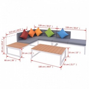 4 részes alumínium és WPC kerti ülőgarnitúra párnákkal