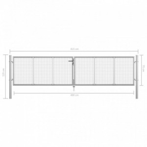Ezüstszínű horganyzott acél kertkapu 415 x 125 cm