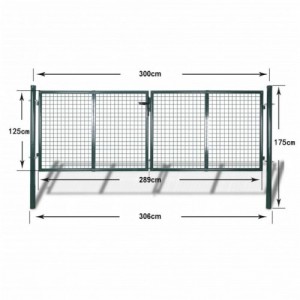 Zöld acél kerítés kapu 306 x 175 cm