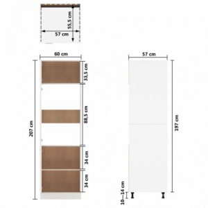 Magasfényű fehér szerelt fa szekrény hűtőhöz 60 x 57 x 207 cm