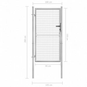 Ezüstszínű horganyzott acél kertkapu 105 x 200 cm