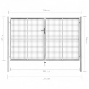 Ezüstszínű horganyzott acél kertkapu 306 x 200 cm