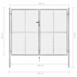 Ezüstszínű horganyzott acél kertkapu 306 x 250 cm