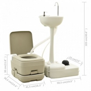 Szürke hordozható kemping-WC 10+10 L és kézmosóállvány 20 L