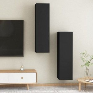 2 db fekete szerelt fa TV-szekrény 30,5 x 30 x 110 cm