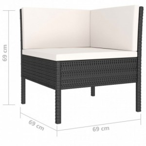 4 részes fekete polyrattan kerti bútorszett párnákkal