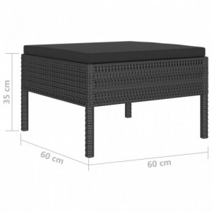 10 részes fekete polyrattan kerti bútorszett párnákkal