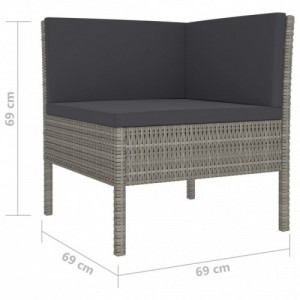 10 részes szürke polyrattan kerti bútorszett párnákkal