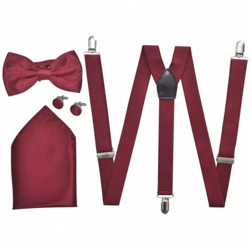 Férfi szmoking kiegészítő- nadrágtartó & nyakkendő szett burgundi szín
