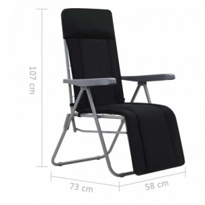 2 db fekete összecsukható kerti szék párnával