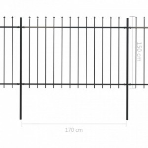 Fekete lándzsahegyes tetejű kerti acélkerítés 3,4 x 1,5 m