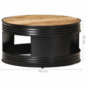 Fekete tömör nyers mangófa dohányzóasztal 68 x 68 x 36 cm