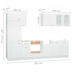 8 részes fehér forgácslap konyhai szekrénygarnitúra
