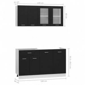4 részes fekete szerelt fa konyhai szekrénygarnitúra