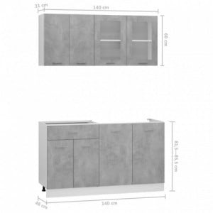 4 részes betonszürke szerelt fa konyhai szekrénygarnitúra