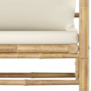 6 részes bambusz kerti ülőgarnitúra krémfehér párnákkal