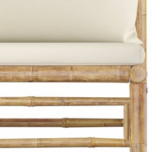 11 részes bambusz kerti ülőgarnitúra krémfehér párnákkal