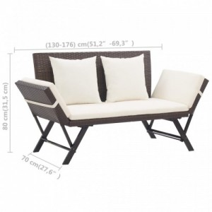 Barna polyrattan kerti pad párnákkal 176 cm