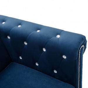 Kék L-alakú bársony Chesterfield kanapé 199 x 142 x 72 cm