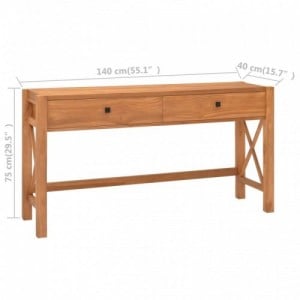 Újrahasznosított tíkfa íróasztal 2 fiókkal 140x40x75 cm