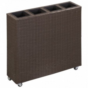 Barna polyrattan kerti magaságyás 4 kaspóval 80 x 22 x 79 cm