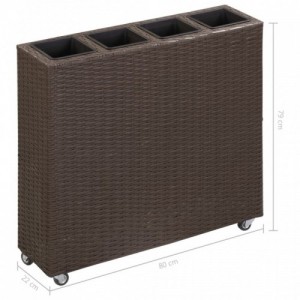 Barna polyrattan kerti magaságyás 4 kaspóval 80 x 22 x 79 cm