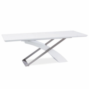 Meghosszabbítható étkezőasztal, fehér extra magasfényű HG|fém, 160-220x90 cm, KROS