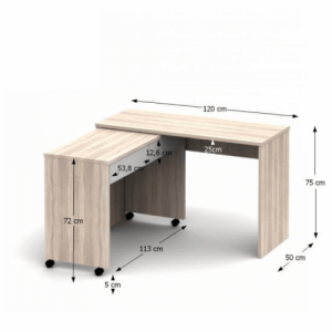 Nyitható PC asztal fiókokkal, tölgy sonoma|fehér, VERSAL NEW