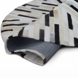 Luxus bőrszőnyeg, fekete|bézs|fehér, patchwork, 200x200, KOŽA TYP 8