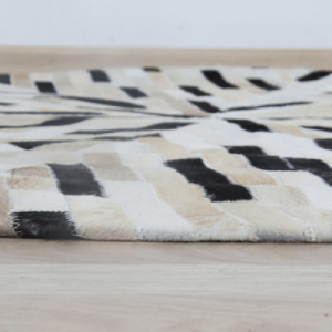 Luxus bőrszőnyeg, fekete|bézs|fehér, patchwork, 200x200, KOŽA TYP 8